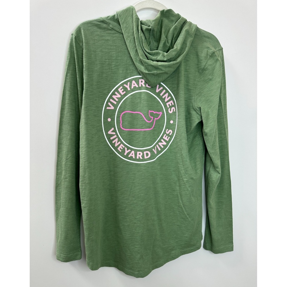 NEW Vineyard Vines Green Slub Whale Dot Curved Hem Hoodie Tee Medium Cotton Top - Picture 2 of 16